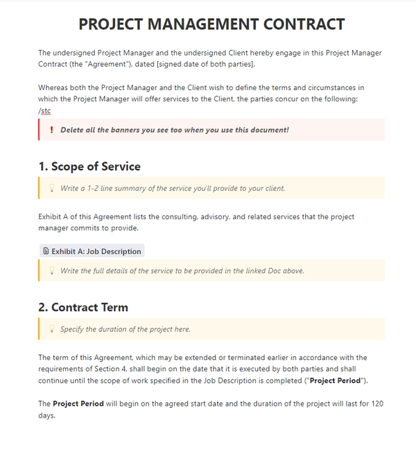 Project Management Services Contract | Template by ClickUp™