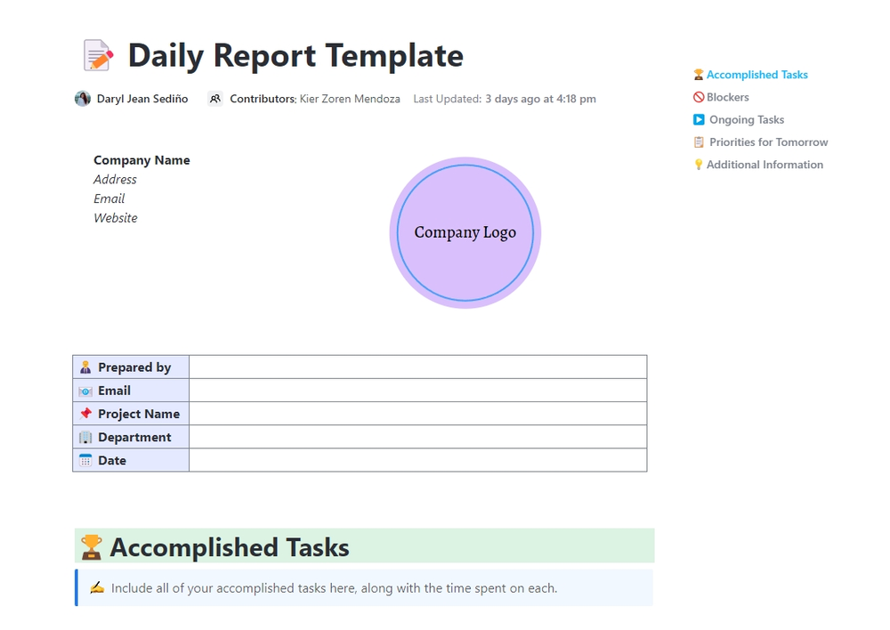 Daily Report | Template by ClickUp™