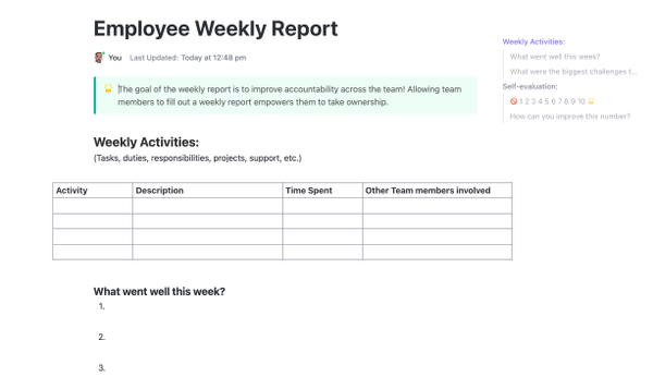 Employee Weekly Report Template | Template by ClickUp™