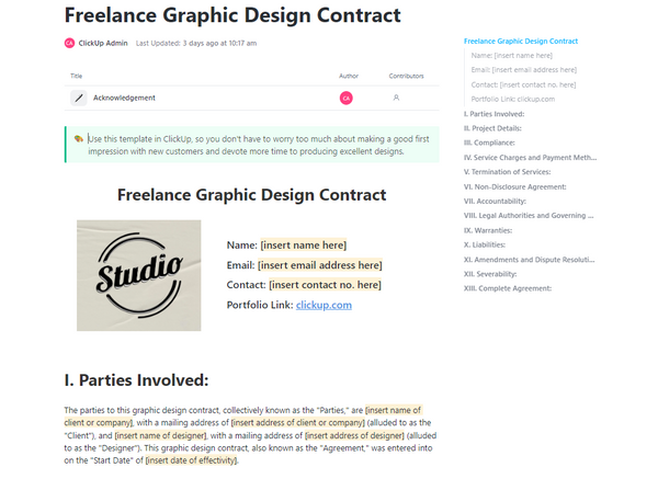 Freelance Graphic Design Contract Template By ClickUp 