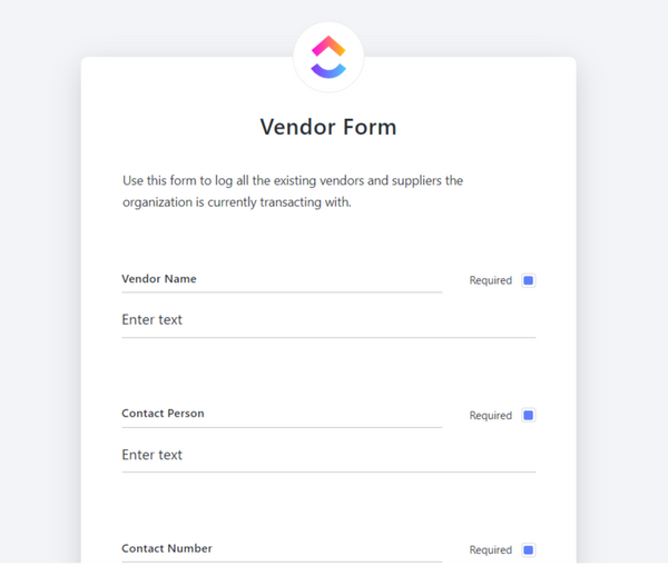 Vendor Master List Template By ClickUp 