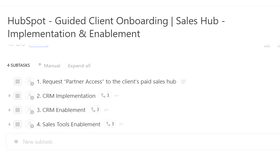 This task template will help your organization implement the core HubSpot CRM & Sales tools and train your sales team on using those tools.