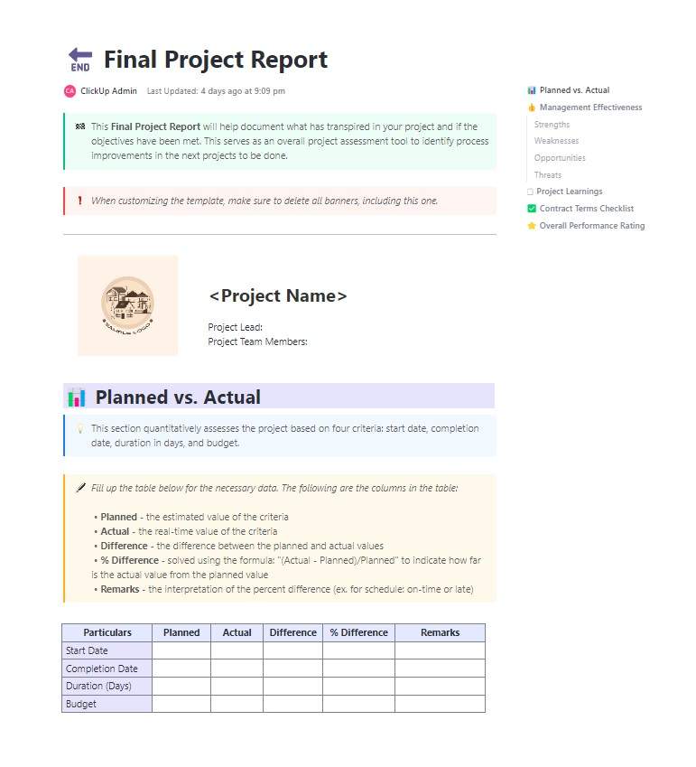 This Final Project Report will help in documenting what has transpired in your project and if the objectives have been met. This serves as an overall project assessment tool to identify process improvements in the next projects to be done.