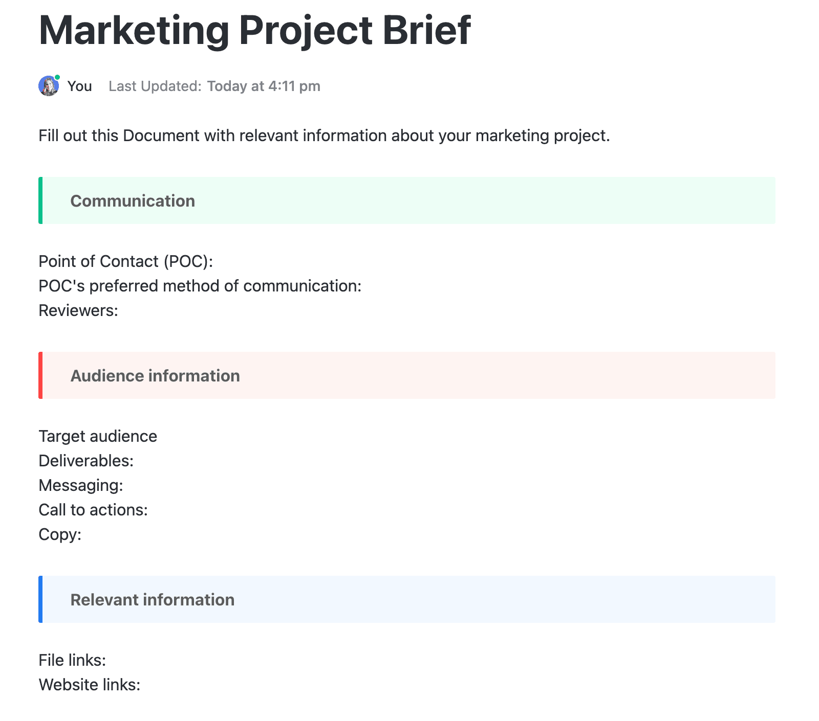 You've been given a new marketing project, but you're not sure where to start. It can be tough to know where to start when you're handed a new marketing project. There's so much that needs to be done, and it's hard to know what's the most important. Use this project brief template to help you organize your thoughts and get started on your project right away.