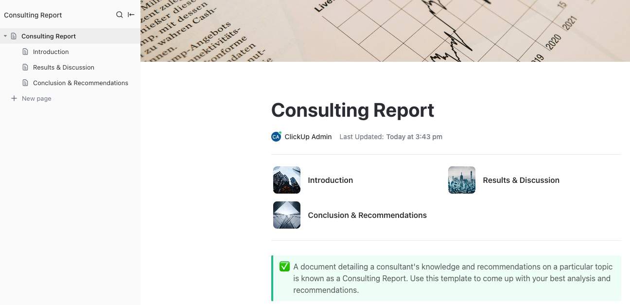 A document detailing a consultant's knowledge and recommendations on a particular topic is known as a Consulting Report. Use this template to come up with your best analysis and recommendations.