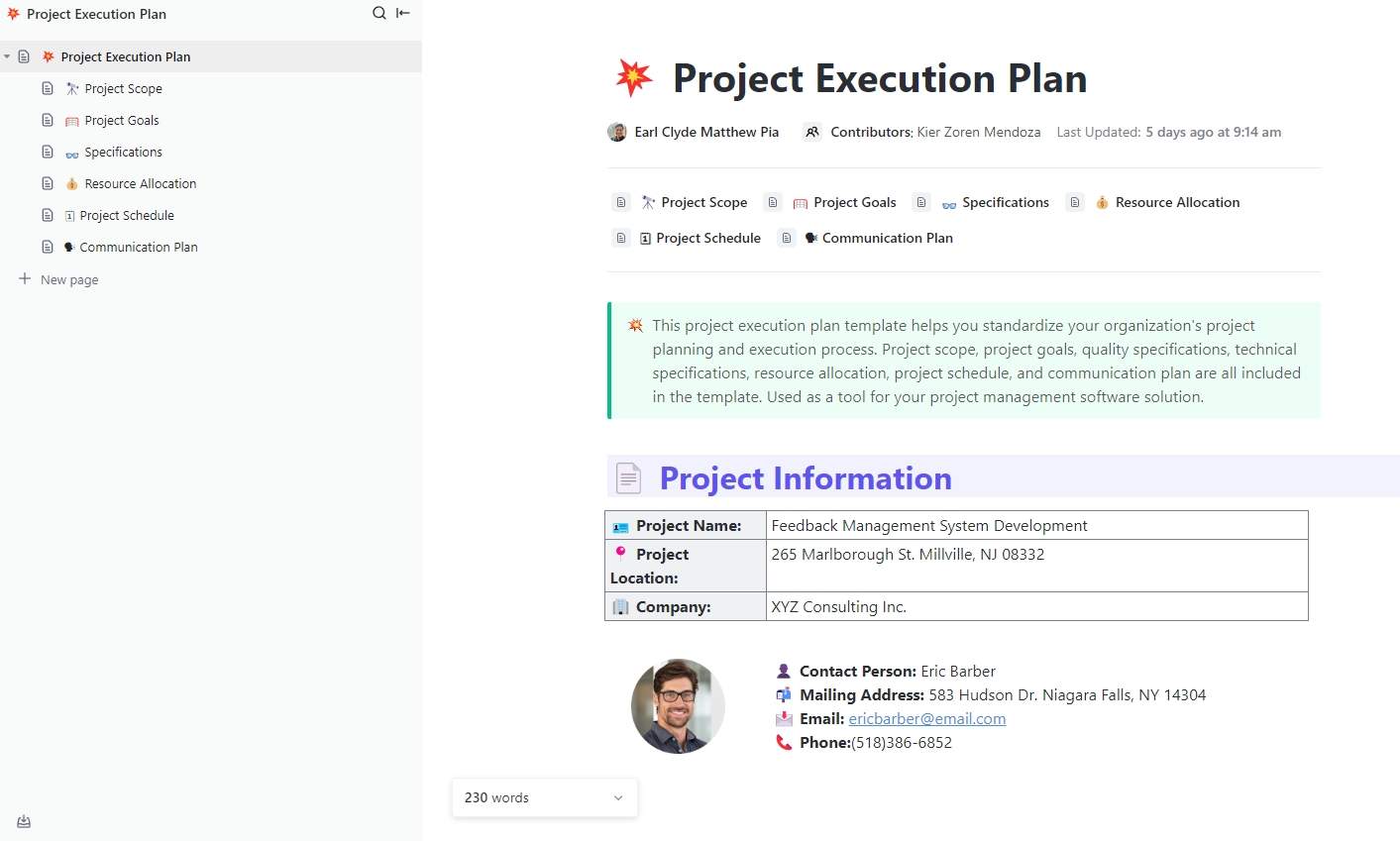 This project execution plan template helps you standardize your organization's project planning and execution process. Project scope, project goals, quality specifications, technical specifications, resource allocation, project schedule, and communication plan are all included in the template. Used as a tool for your project management software solution.