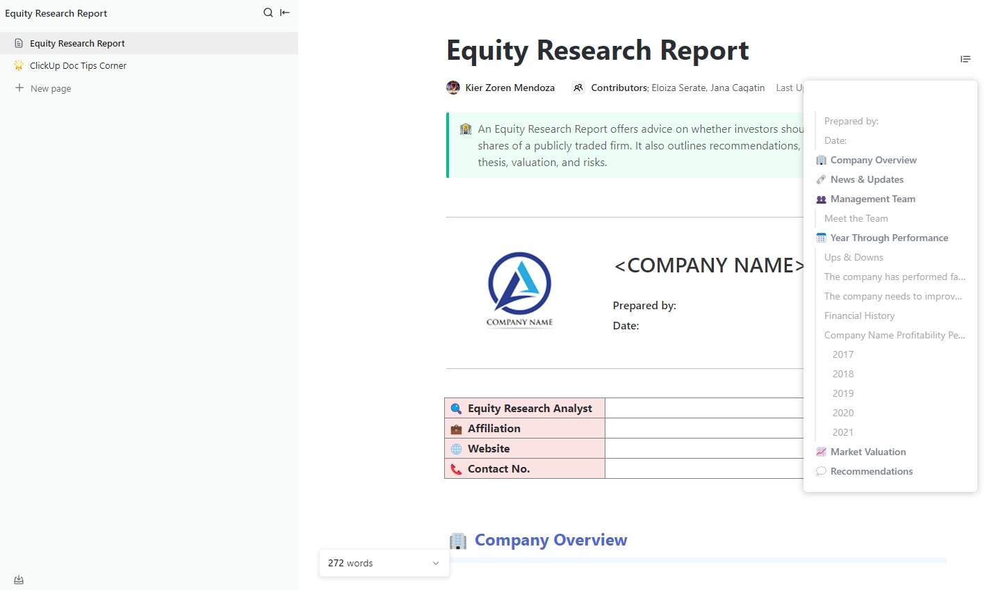 A document created by an equity research analyst called an Equity Research Report frequently offers advice on whether investors should purchase, hold, or sell shares of a publicly traded firm. An analyst outlines their recommendation, target price, investment thesis, valuation, and risks in an equities research report.