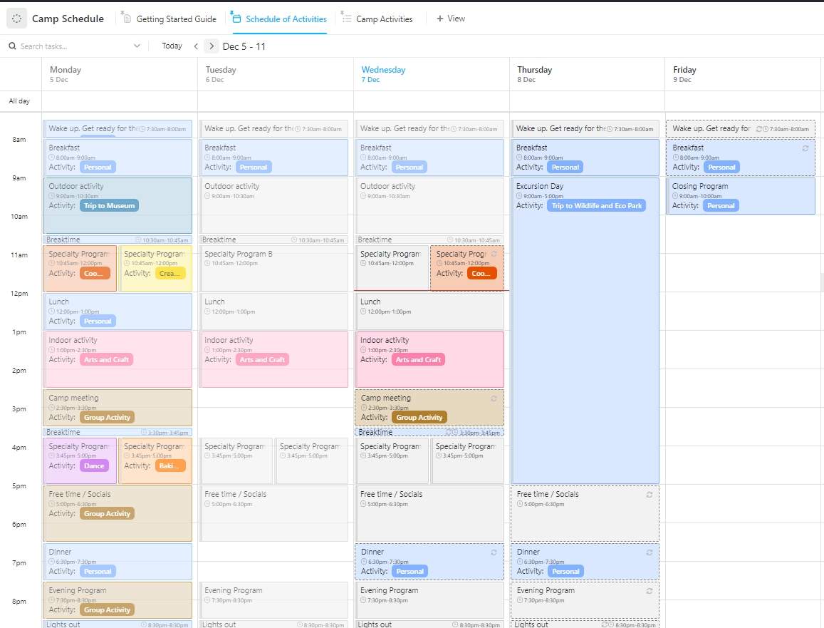 Plan camp activities for the duration of the camp using an easy to use and customizable Camp Schedule Template. Know the events of the day and get everyone ready by with an organized daily schedule.
