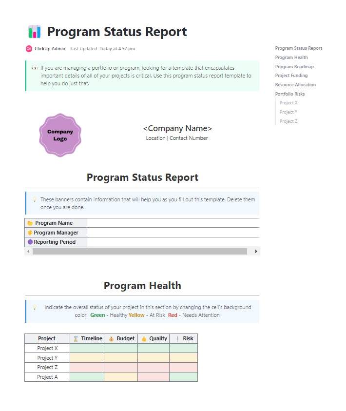 If you are managing a portfolio or program, looking for a template that encapsulates important details of all of your projects is critical. Use this program status report template to help you do just that.