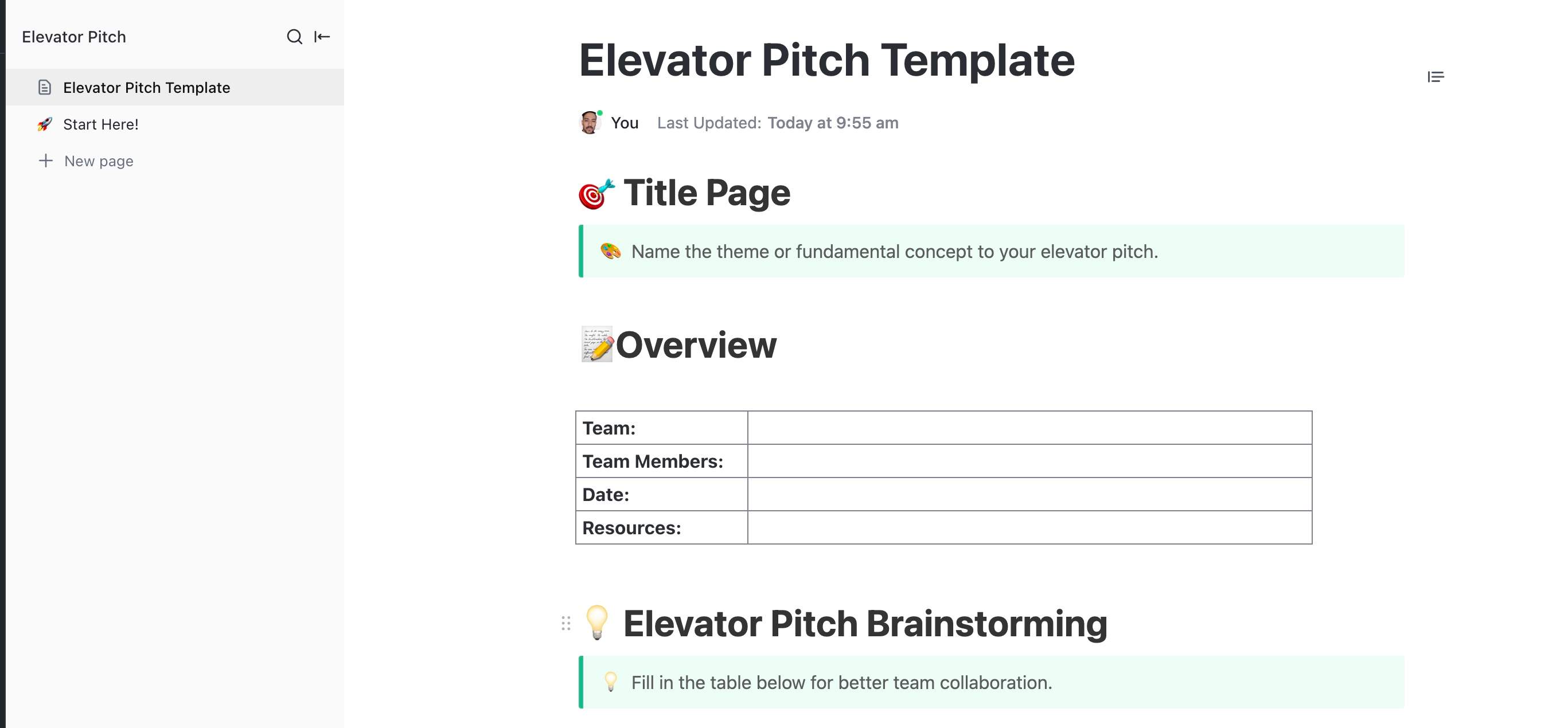 Easily create an elevator pitch with this template as an outline to create a compelling speech. Now you can brainstorm with your team and get things done efficiently and on time!