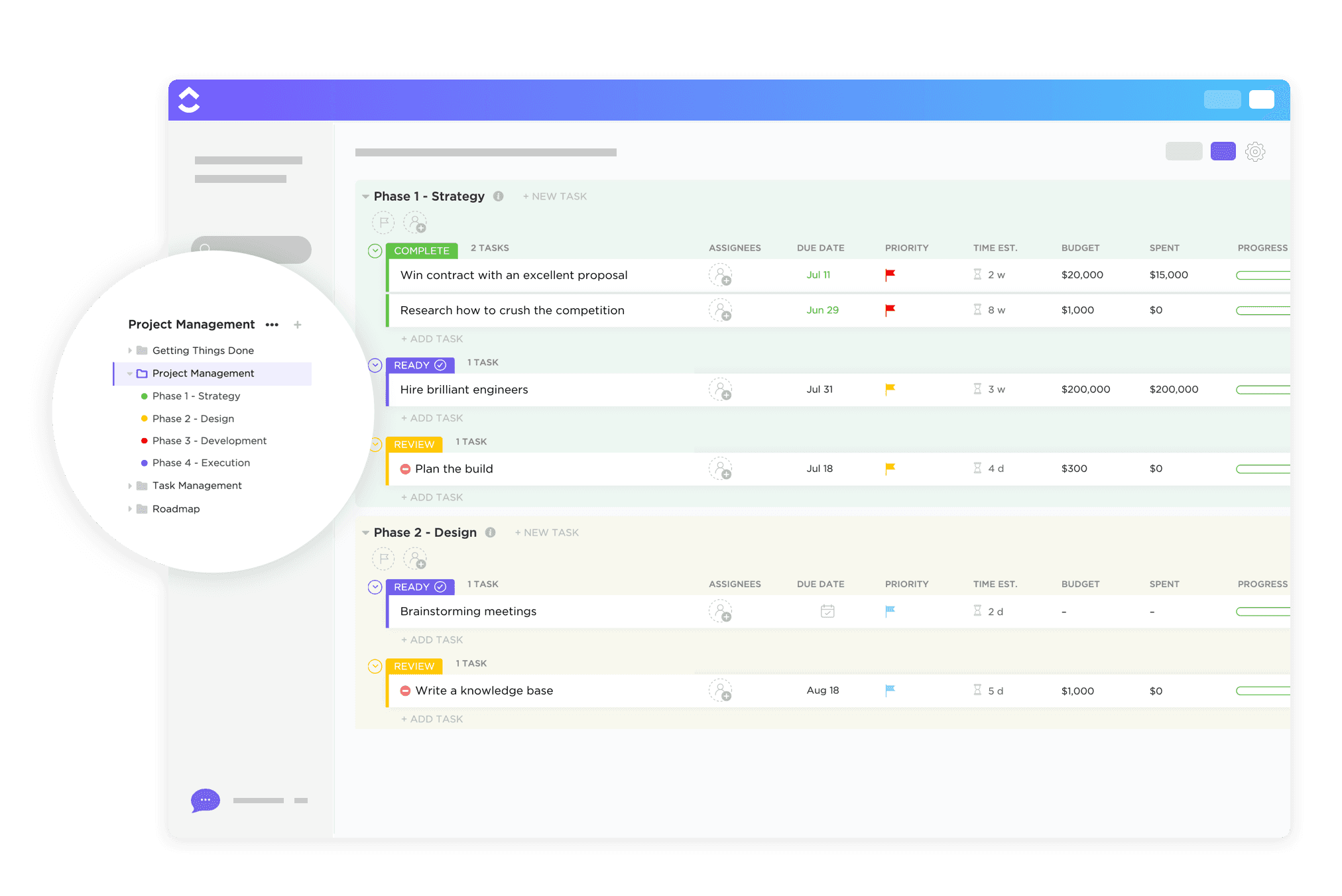 With its flexible pre-built views, Custom Statuses, Custom Fields, and more, ClickUp's project management template will instantly become any PM's new best friend.

