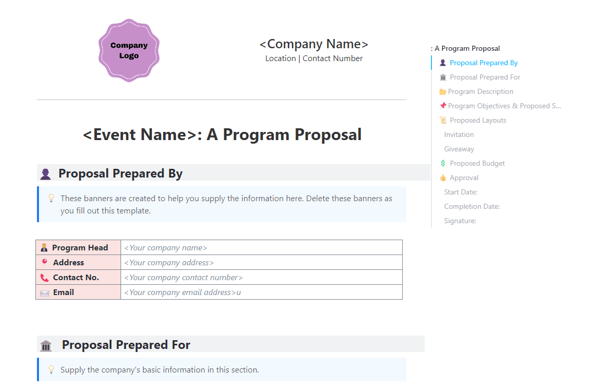 You can introduce your planned program using this Program Proposal template that ClickUp has stored for you! This serves as a pitch, proving that you are ready and knowledgeable regarding the benefits, structure, and system of the program.