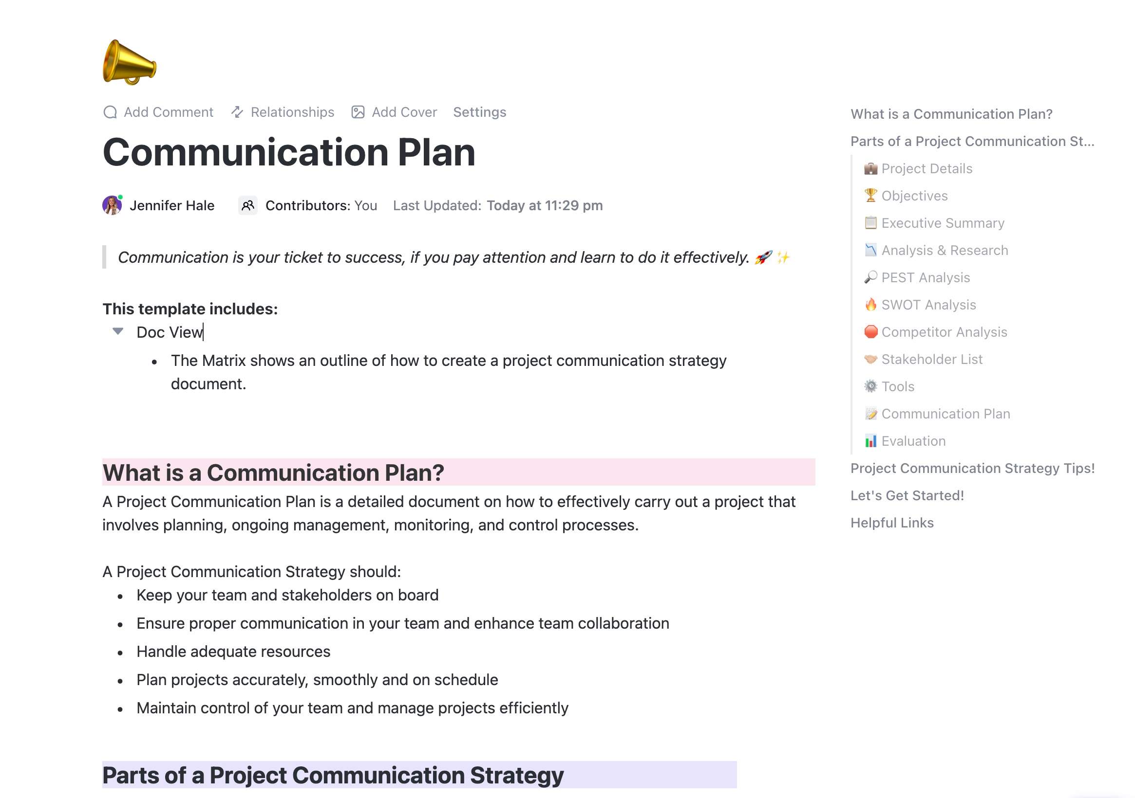 Create a comprehensive project communication plan by using this Doc to help easily plan out your business messaging strategy. 