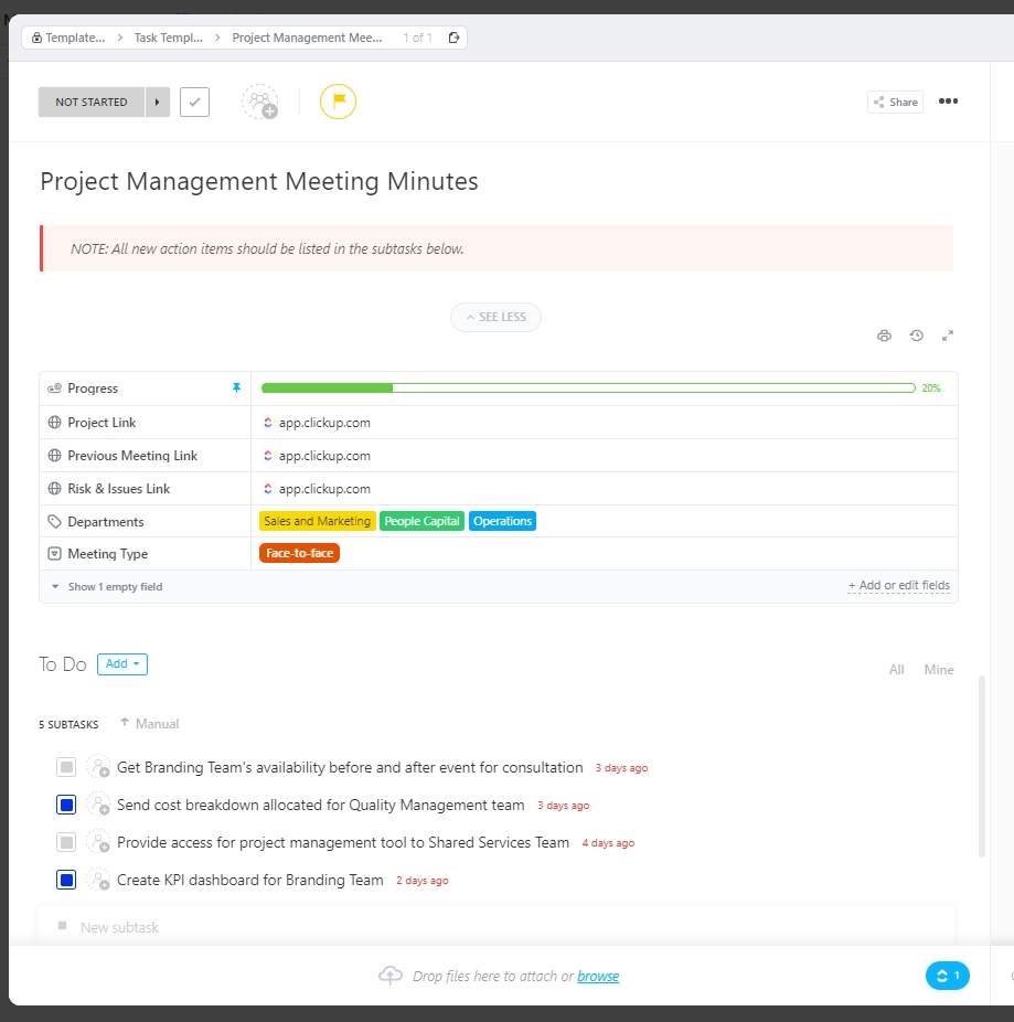 This Project Management Meeting Minutes Template will help keep track of progress, issues, changes, and action items of the projects you're running.